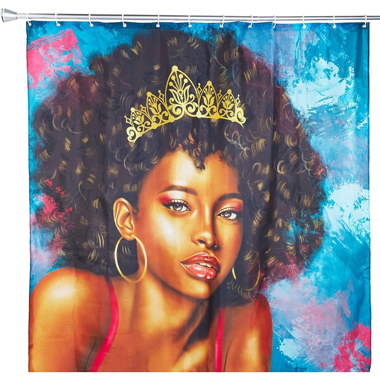 African American Shower Curtain Set with 12 Hooks (70 x 71 in)
